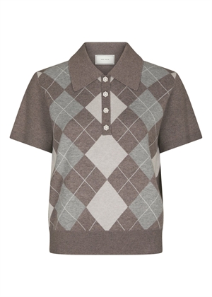 Gia check knit bluse Dark Taupe Neo Noir 